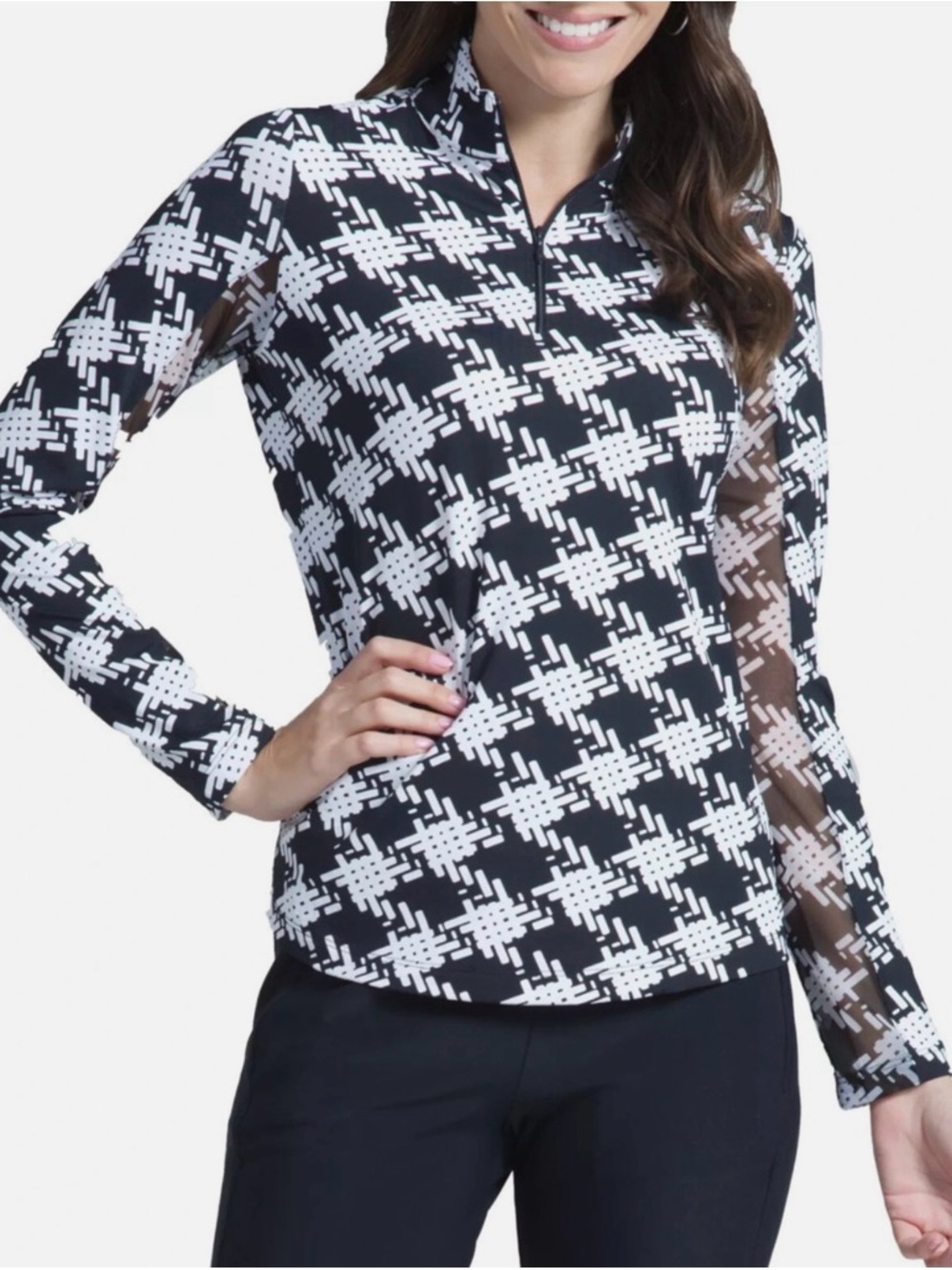 IBKUL Kimberly Women’s Black & White Long Sleeve Mock Golf Shirt Size Large